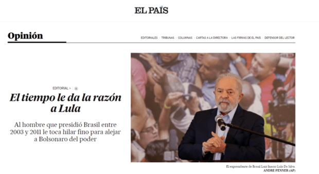 Editorial do El País espanhol diz que o tempo deu razão a Lula