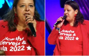 Prêmio Multishow: premiada sobe ao palco com camiseta Picanha, Cerveja & Lula (vídeo)