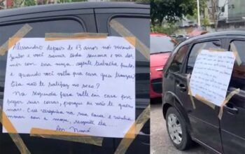 "Cria vergonha na cara" - Mulher descobre traição e cola cartaz de término no carro do companheiro