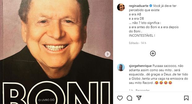 Esnobada pela Globo e sem emprego na TV, Regina Duarte puxa saco de figurão da emissora: "Incontestável"
