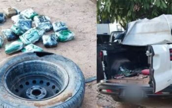 Dupla é presa com mais de 10 kg de maconha escondidos em pneu reserva de caminhonete