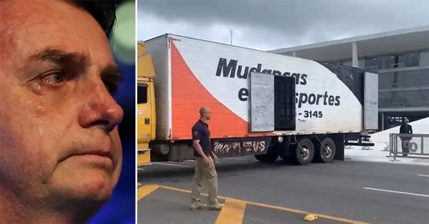 Caminhão é flagrado chegando para transportar mudança de Bolsonaro, desta vez no Palácio do Planalto (vídeo)