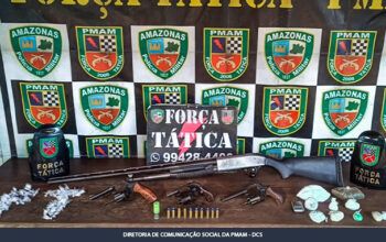Trio da pesada é preso no  Rio Preto da Eva por porte de arma de fogo e tráfico de drogas