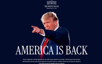 “América está de volta”, diz site da Casa Branca durante discurso de Trump