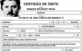 Certidão de óbito de Rubens Paiva é corrigida e responsabiliza ditadura: “não natural”, violenta e causada pelo estado brasileiro