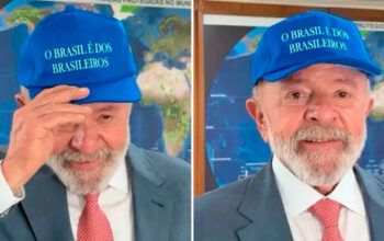 Lula entra no embate e posa com boné “O Brasil é dos Brasileiros”
