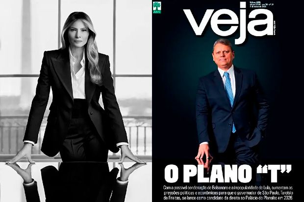 Capa da Veja com Tarcísio plagia retrato oficial de Melania Trump