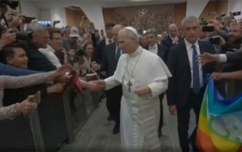 É #FAKE que papa Leão XIV ignorou bandeira LGBT ao cumprimentar fiéis, diz G1