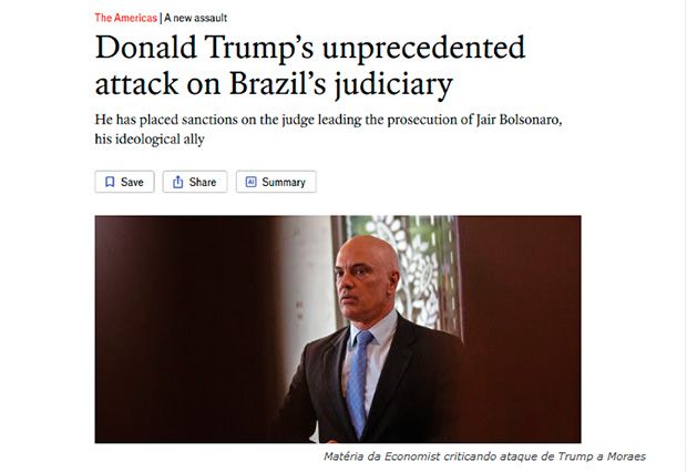 The Economist critica sanção dos EUA a Moraes: ataque sem precedentes ao Judiciário