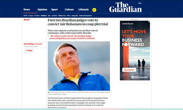 Imprensa internacional repercute voto de Moraes no julgamento de Bolsonaro