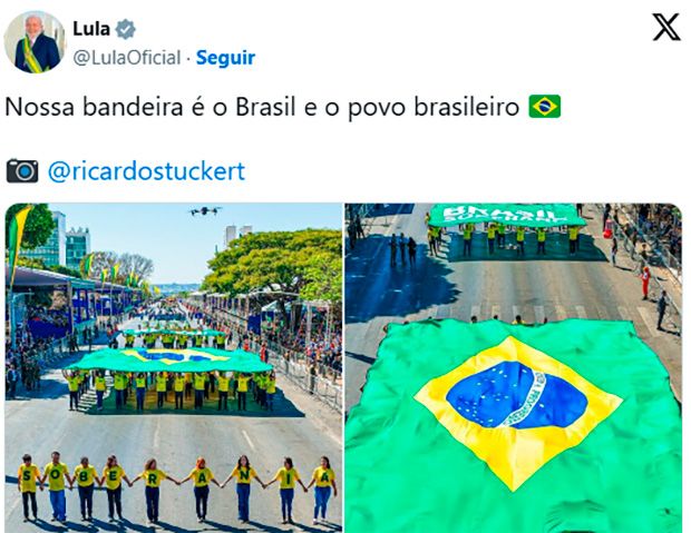 Lula posta bandeira do Brasil em resposta a bolsonaristas vendidos para os EUA