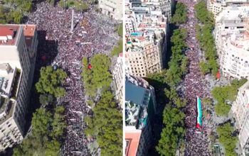 População de Barcelona vai às ruas em apoio à Palestina com apoio de Pep Guardiola