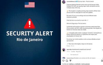 Embaixada dos EUA no Brasil emite alerta de segurança sobre RJ