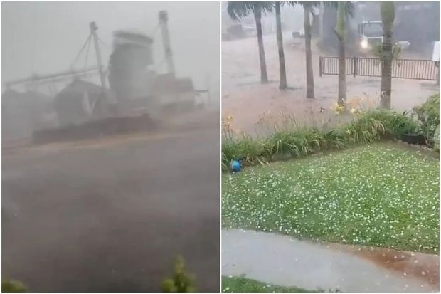 Ciclone extratropical provoca vendaval e chuva de granizo em SC.