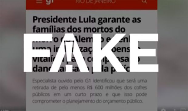 É #FAKE que g1 publicou reportagem dizendo que Lula vai indenizar mortos do RJ