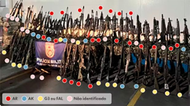 Polícia apreendeu fuzis de 7 modelos diferentes, entre eles AK, AR e FAL