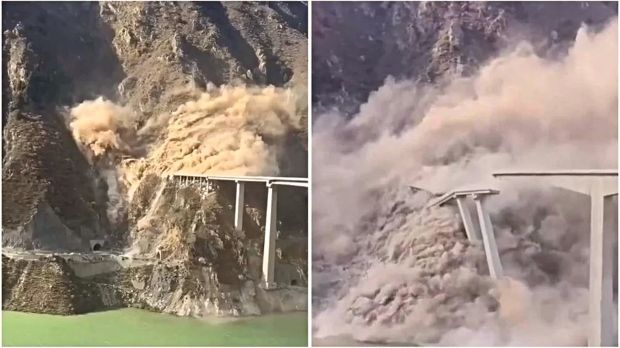 Ponte recém-inaugurada na China desaba após deslizamento de terra