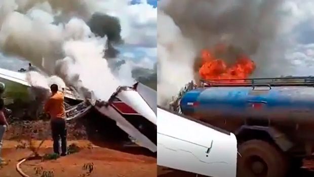 Avião com deputado e vereador faz pouso forçado e pega fogo em Rondônia