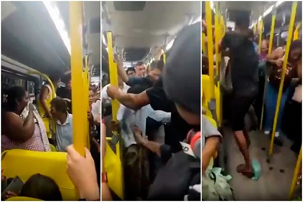 Mulher defeca em ônibus, leva chute e joga fezes em agressor no Rio