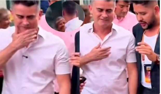 Prefeito de Manaus limpa a boca após beijar eleitora; as imagens ganharam as redes sociais