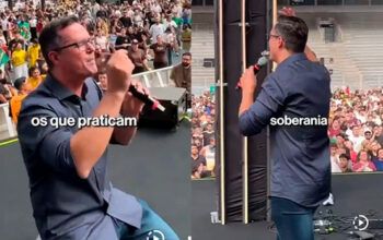 De joelhos, Dallagnol faz pregação política em evento gospel de extrema-direita