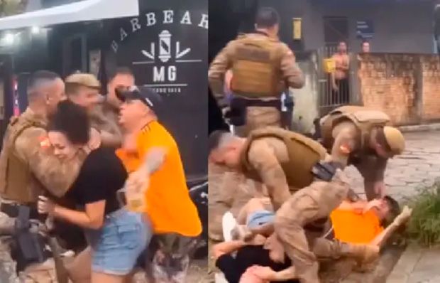 Policial agride mulher imobilizada no chão durante ação em SC