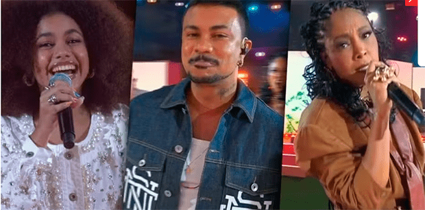 BBB26: Alana Cabral, Negra Li e Xamã cantam em festa com tema "Três Graças"