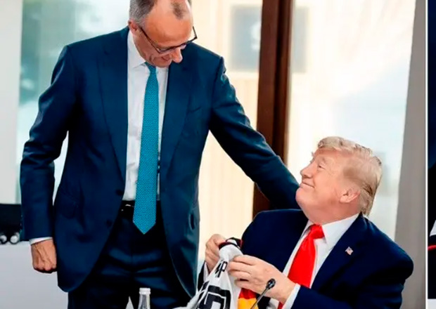 No G7, Merz bajula Trump com ‘camisa 47’ da Alemanha e mensagem de apoio