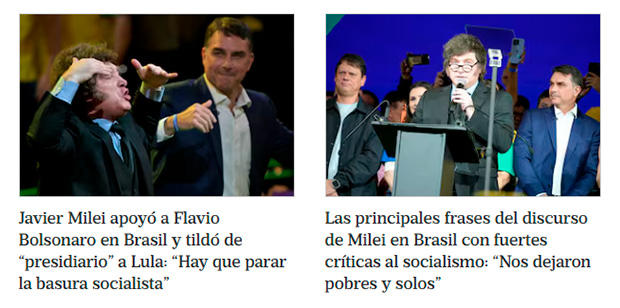 Imprensa argentina repercute discurso de Milei em convenção de Flávio
