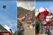 Balão cai sobre rede elétrica e assusta moradores no interior de RJ
