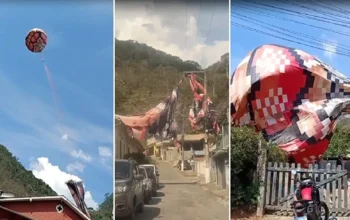 Balão cai sobre rede elétrica e assusta moradores no interior de RJ