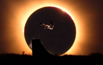 Skatista olímpico faz manobra em pleno eclipse solar e cria imagem impressionante