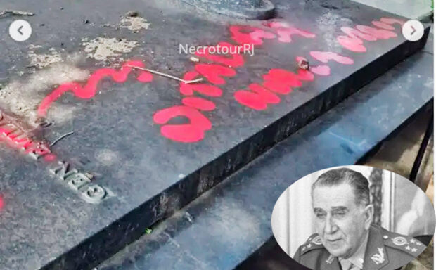 Túmulo de ditador do regime militar é vandalizado no Cemitério São João Batista, no Rio