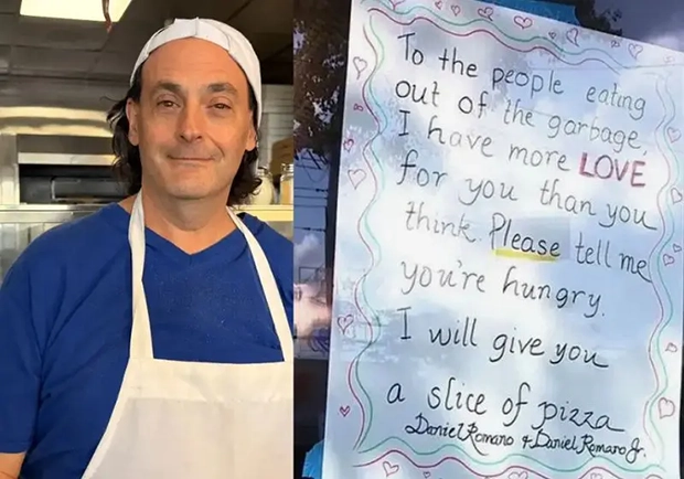 A iniciativa começou depois que ele viu uma idosa retirar pizza do lixo da loja e comer o alimento. Romano a chamou para dentro, descartou o que ela havia encontrado e serviu uma fatia nova e quente.