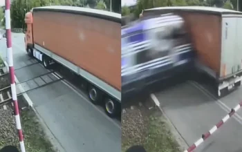 Trem atinge em cheio caminhão que estava parado sobre trilhos na Polônia