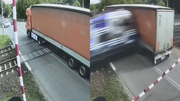 Trem atinge em cheio caminhão que estava parado sobre trilhos na Polônia